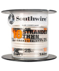 Spool of THHN 10 AWG Copper Wire, red, 100 ft, for indoor/outdoor use, branch feeder and service power distribution.