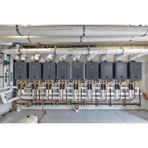 Heavy Duty Commercial Tankless Water Heater Pumping Out Endless Hot Water With Smart Adaptive Gas Valve Tech for quick setup.