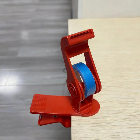 Versatile Adjustable Tape Dispenser With Precision Ribbon Cutter And Tough Locking Clip For Boss Mode Desk Organization, red and blue design.