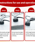 Instructions showing use of Heavy Duty Magnetic Pickup Tool With Quick Release Handle For Welding Positioning and Metalwork.