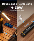 Telescopic Camping Lantern With 15600mAh Rechargeable Battery, 1000x3 Lumens Rotating Light charging phone and plugged in