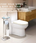 Hidden Wipes Toilet Paper Holder With Built In Shelf Free Standing For Bathroom Modern Brushed Nickel Finish 1 Pack