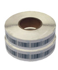Two rolls of barcode soft sensor labels for Starter Sound Security Kit With 2000 Soft Sensor Labels Glass Top Soft Label Device With Audible Alert And RF 8.2 MHz EAS Antenna Tower Gate System For Retail Stores Gift Shops And Inventory Protection.