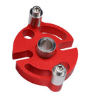 Self Centering Dowel Jig Kit With Solid Anodized Aluminum Block And Three Stainless Steel Bushings, red alignment tool for woodworking.