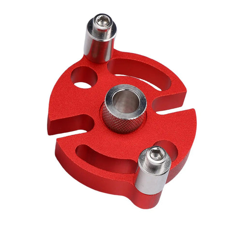 Self Centering Dowel Jig Kit With Solid Anodized Aluminum Block And Three Stainless Steel Bushings, red alignment tool for woodworking.