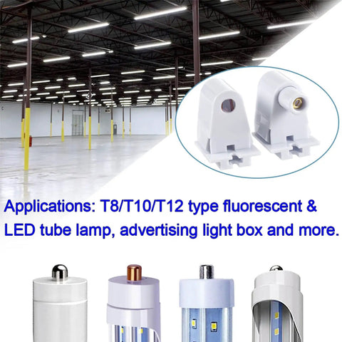 Plug And Play Fa8 Tombstone Lamp Holder With Single Pin T8 Socket Connector Fit T10 And T12 Fluorescent Tubes displayed with tubes.