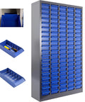 100 Drawer Nut And Bolt Organizer With Alloy Steel Frame and ABS Drawers, blue storage unit, workshop arrangement image.
