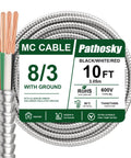 Hella Durable 10 Ft 8/3 MC Cable With Aluminum Armor And Green Insulated Ground, 8 AWG Pure Copper Stranded Conductors, Real THHN THWN 2.