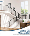 Kickass Black Stainless Steel Handrail For Cable Railing System 6 Foot 6 Inch Length Two Pack Heavy Duty Metal Grip Rail in modern staircase.
