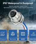 Industrial M12 A Coded 4 Pin Female Field Wireable Connector Panel Mount 16mm Aviation Style IP67 Waterproof shown in rain