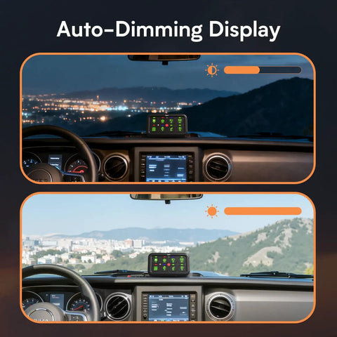 Auto-dimming feature of RGB 8 Gang Switch Panel With Momentary Toggle And Pulsed Memory For 12-24V Vehicles shown in day and night use.