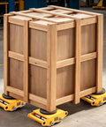 Heavy-Duty Industrial Machinery Mover Skate With 360-Degree Rotating Turntable, Steel Base Machine Dolly under wooden crate