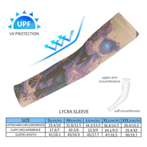 All Day Cooling Arm Sleeves With Heavy Duty UV Protection And Super Breathable Stretch Mesh for Chillin Under The Sun, UV protection and size details.