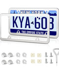 Stainless Steel License Plate Frame 4 Hole Mirror Polish Silver Tag Cover Kit With Chrome Screws Caps And Nylon Insert Nuts
