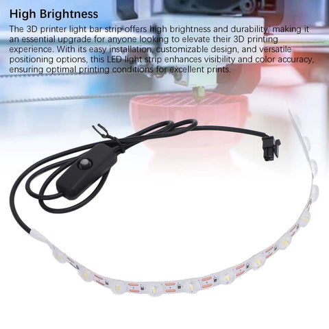 High Brightness LED Light Strip For 3D Printer Enclosures 24V DC ABS Housing Ra95 Color Rendering displayed with power cable