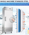 Top Shelf Commercial Upright Freezer With Twenty Three Cubic Foot Capacity And Four Heavy Duty Shelves featuring stainless steel and interior heat preservation.
