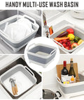 Collapsible Dish Basin With Drain Plug And Drainer 9L 2.4 Gallon Portable Wash Basin in use as multi-purpose kitchen sink