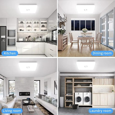 Daylight White 5000K 24W Square Flush Mount LED Ceiling Light 2050 Lumens No Flicker IP44 in kitchen, dining, living, laundry rooms