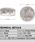 Rustic 13 Inch Flush Mount Ceiling Light Three Light Farmhouse Fixture In Antique White Finish With Quatrefoil Design