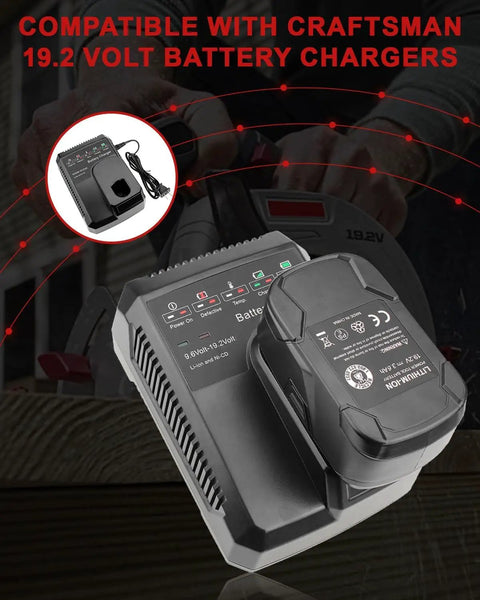 Beefed-Up 3.6Ah Ni-MH Replacement Battery for 19.2V Cordless Tools With Extended 3600mAh Capacity on charger