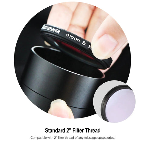 Moon Filter 2 Inch for Telescopes, Cuts Moon Glow and Glare, Boosts Lunar Crater Details, shown with standard 2-inch thread