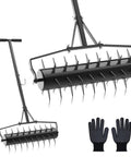 Rolling Lawn Aerator 23 Inch With Heavy Duty 2 Inch Star Shaped Spikes And Adjustable Height Handles Manual Garden Aerator Tool