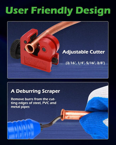 Pro Grade Brake Line Flare Tool Kit With Dual 45 And 37 Degree Flare, adjustable cutter and deburring scraper for metal pipes