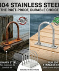 Comparison showing rusty ordinary steel vs shiny 304 stainless steel U bolt, highlighting rust resistance for marine use.