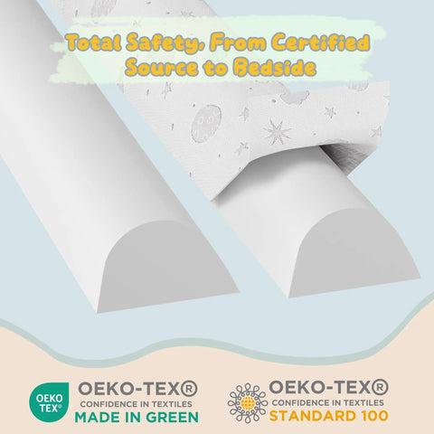 Cozy Foam Bed Rail Bumpers For Toddlers with semi teardrop design, breathable air layer cover, and Oeko-Tex certification.