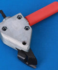 Heavy Duty Metal Sheet Cutter Head For Electric Drill Cuts Iron Steel Aluminum Stainless 1.2mm Thick close-up view with red handle.
