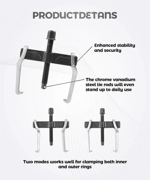 Two Jaw Gear Puller Set For Automotive Use, 4 Inch Adjustable Bearing Puller, Chrome Vanadium Steel, front view