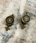 Antique Brass Mushroom Cabinet Knobs With Backplates, Vintage Drawer Pulls For Cabinets And Dressers, 2 Pack