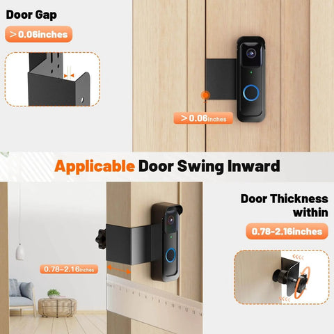 Anti-Theft Doorbell Mount For Blink Video Doorbell 1st Gen, Weatherproof Wall Bracket With Rain Cover installed on door