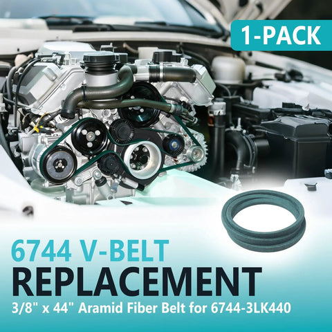 V Belt Replacement Three Eighths Inch By Forty Four Inches For 6744 3LK440 Aramid Fiber Drive Belt One Pack shown near engine