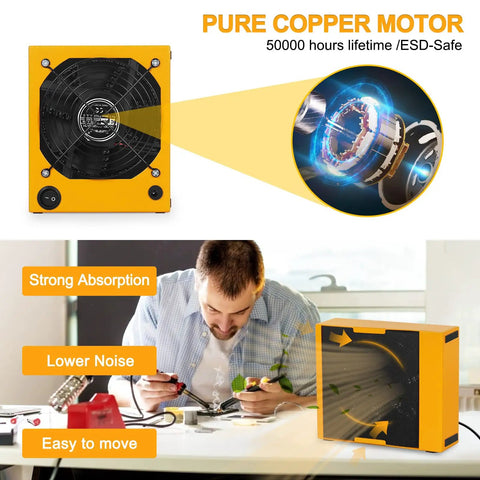 Heavy Duty Solder Fume Extractor With High Suction 2800 RPM Copper Motor Low Noise Smoke Absorber infographic