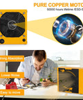 Pro Grade Solder Fume Extractor for Soldering Stations and DIY Projects, shown with copper motor and user soldering.