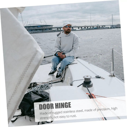 Man sitting on yacht deck with visible Marine Grade 316 Stainless Steel Heavy Duty Butt Hinges Mirror Polished on compartments