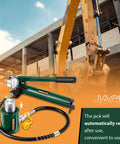 Newhai 20-ton hydraulic porta power jack kit with 2-inch ram, CP-180 hand pump, gauge, hose, green.
