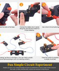 Badass 20 Piece Electrical Circuit Experiment Kit With Quick Attach Bulbs Dependable Switches And Heavy Duty Flexible Wiring, showing wiring setup steps.