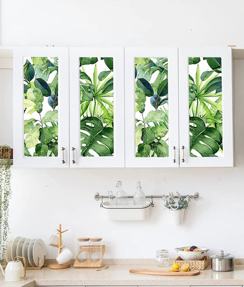 Tropical Palm Leaves Peel And Stick Wallpaper Roll Renters Friendly Easy Install Removable Vinyl Wall Decor on kitchen cabinets