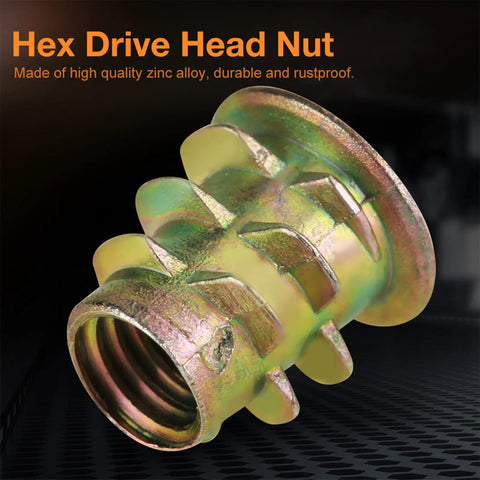 Top Shelf Zinc Alloy Threaded Inserts for Wood and Furniture M5 Hex Drive Nuts Built Hella Strong Rust Resistant Woodworking Hardware Quick Install Design for Serious DIY Crafts