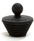Universal Drain Stopper For Bathtub And Sink Your Go To Two Pack Black Plug Fits Most Drains Easy To Use Reusable Bath Tub Shower Plug For Baths And Sinks Durable Silicone Construction For Tight Seal And Easy Removal seen from the side, showing ribbed design and knob top.