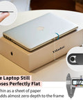 Super Slick Six Pack Webcam Slides With Hella Thin Sliding Frame For Total Security And Private Screen Guarding On Laptops Desktops Macbooks Phones Tablets And Echo Shows Matte Black on a laptop centered above a box.
