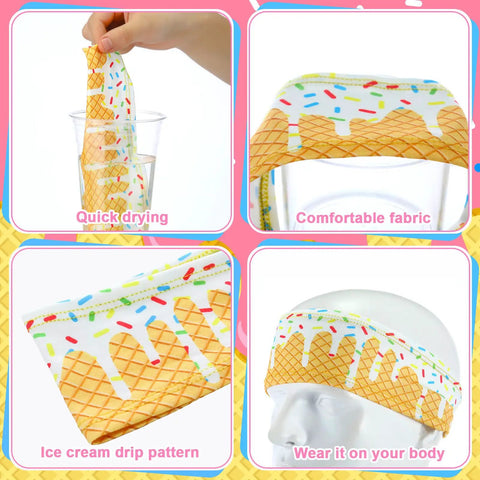 Ice Cream Drip Baseball Headband For Teens And Adults Elastic Polyester Sweatband in multi-color showing design and use