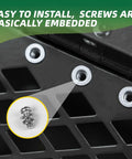 Close-up of the metal mesh on the Heavy Duty Compost Spreader For Lawn And Yard Care, showing embedded screws.