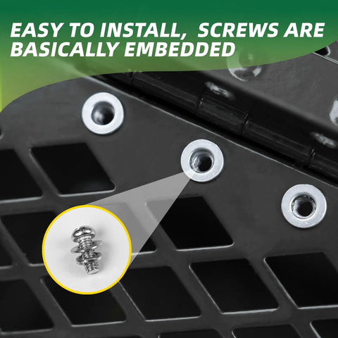 Close-up of the metal mesh on the Heavy Duty Compost Spreader For Lawn And Yard Care, showing embedded screws.