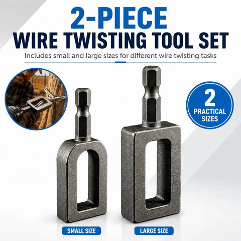 2-piece wire twisting tool set with small and large sizes, designed for use with Heavy Duty Electric Drill Wire Twisting Tool With 1/4 Inch Hex Shank For Fast Fencing Rebar Tying And Construction Projects Durable Alloy Steel Wire Nut Twister For Professional Contractors.