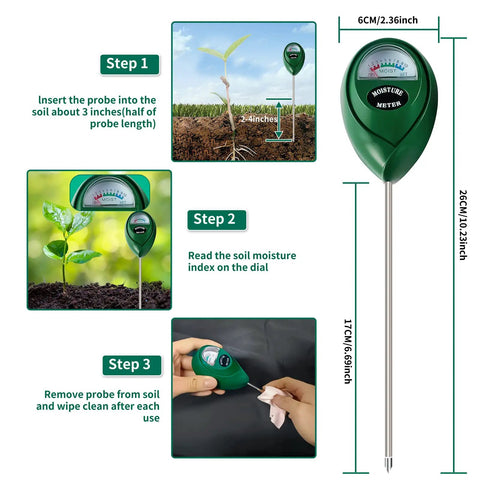 Soil Moisture Meter For Lawn And Garden Care, Accurate Hygrometer Sensor, 10.23 Inch Probe, Green with step-by-step usage