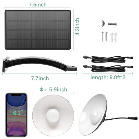 Dual Head Solar Pendant Lights For Shed And Outdoor Use IP65 Waterproof LED Hanging Lighting hardware and dimensions