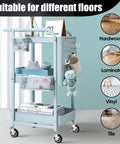 Light blue storage cart on Heavy Duty 3 Inch Stem Casters Set Of 4 With Brakes, Swivel Wheels For Workbenches Trolleys And Furniture Dollys, ideal for various floors.